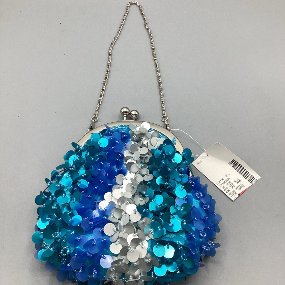Vintage NWT Fashion Bug Evening Purse Blue/Green/Grey Sequin with Handle-NEW!!!